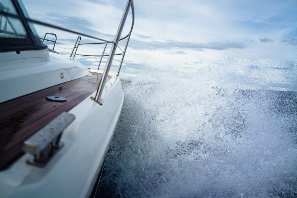 Motorboat in bad weather