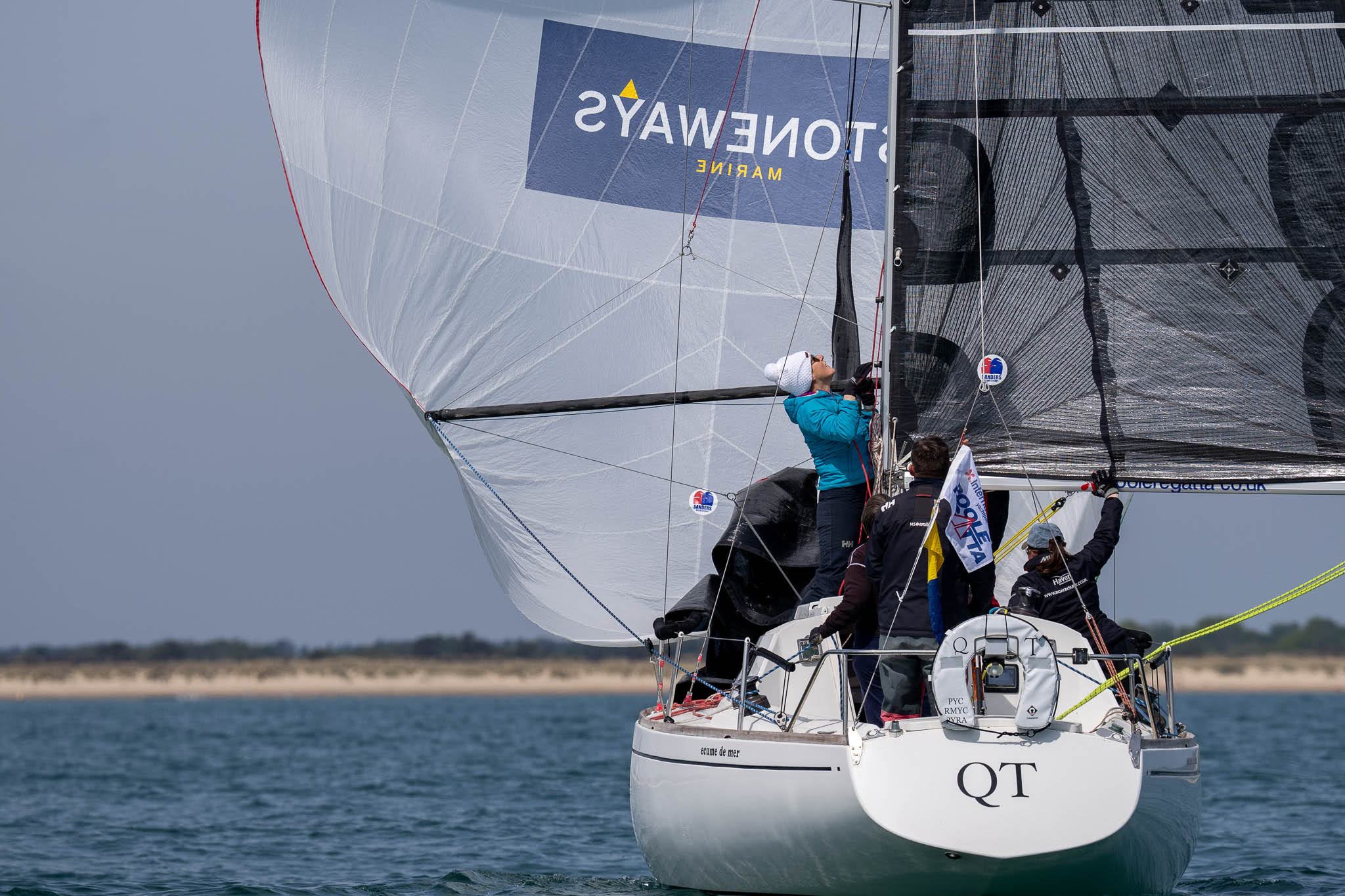 Stoneways Marine Insurance logo displayed on a yacht at Poole Regatta 2022