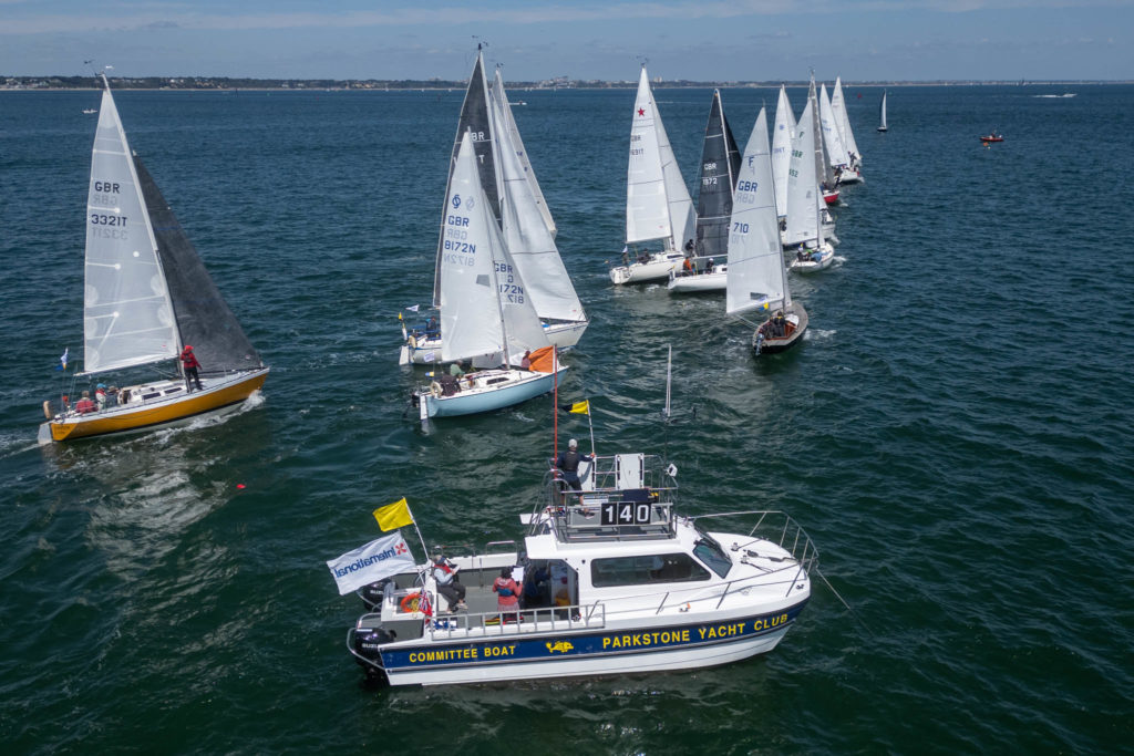 Stoneways VPRS Class 2 Race Start with many yachts jostling on the start line