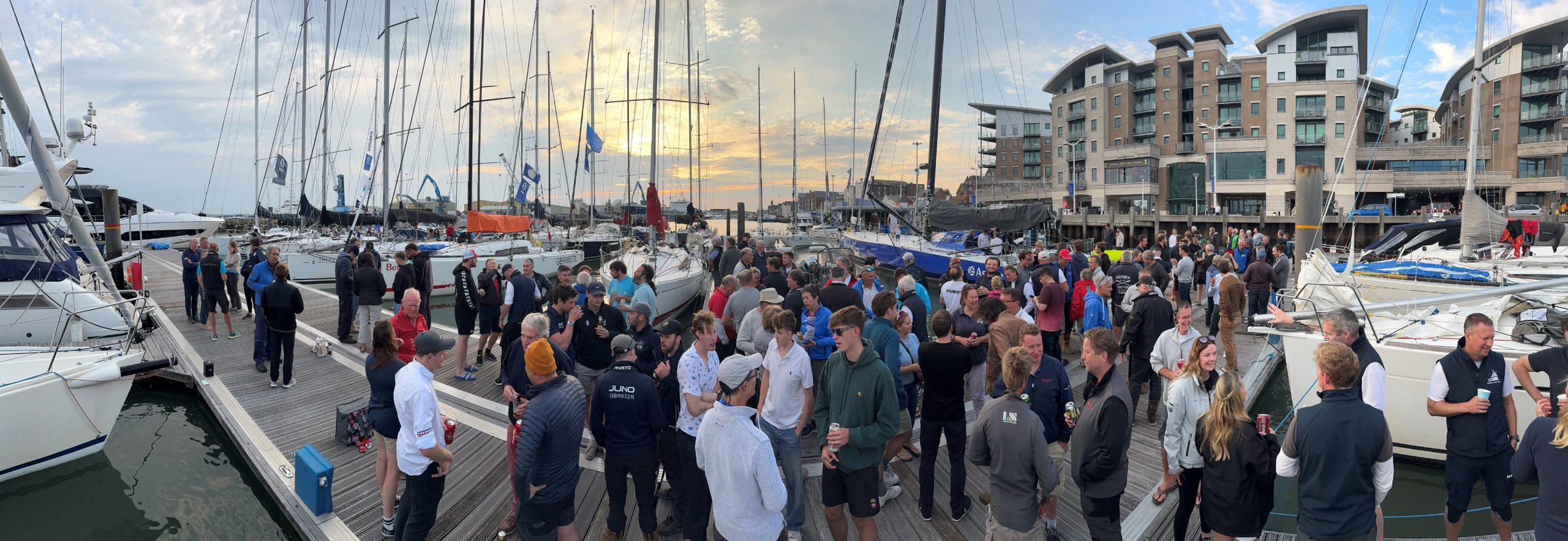 JOG Cowes to Poole Race Pontoon Party as the sun sets